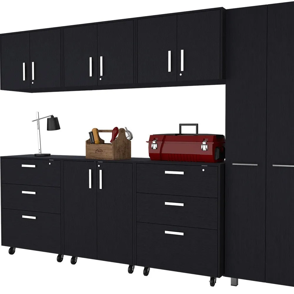 28 Black Wall mounted Accent Cabinet With Twelve Shelves And Six Drawers