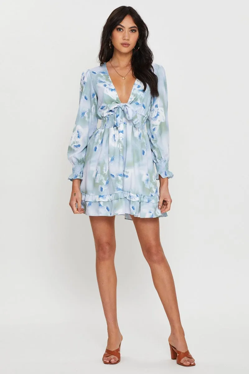 Abstract Print Mini Dress Long Sleeve