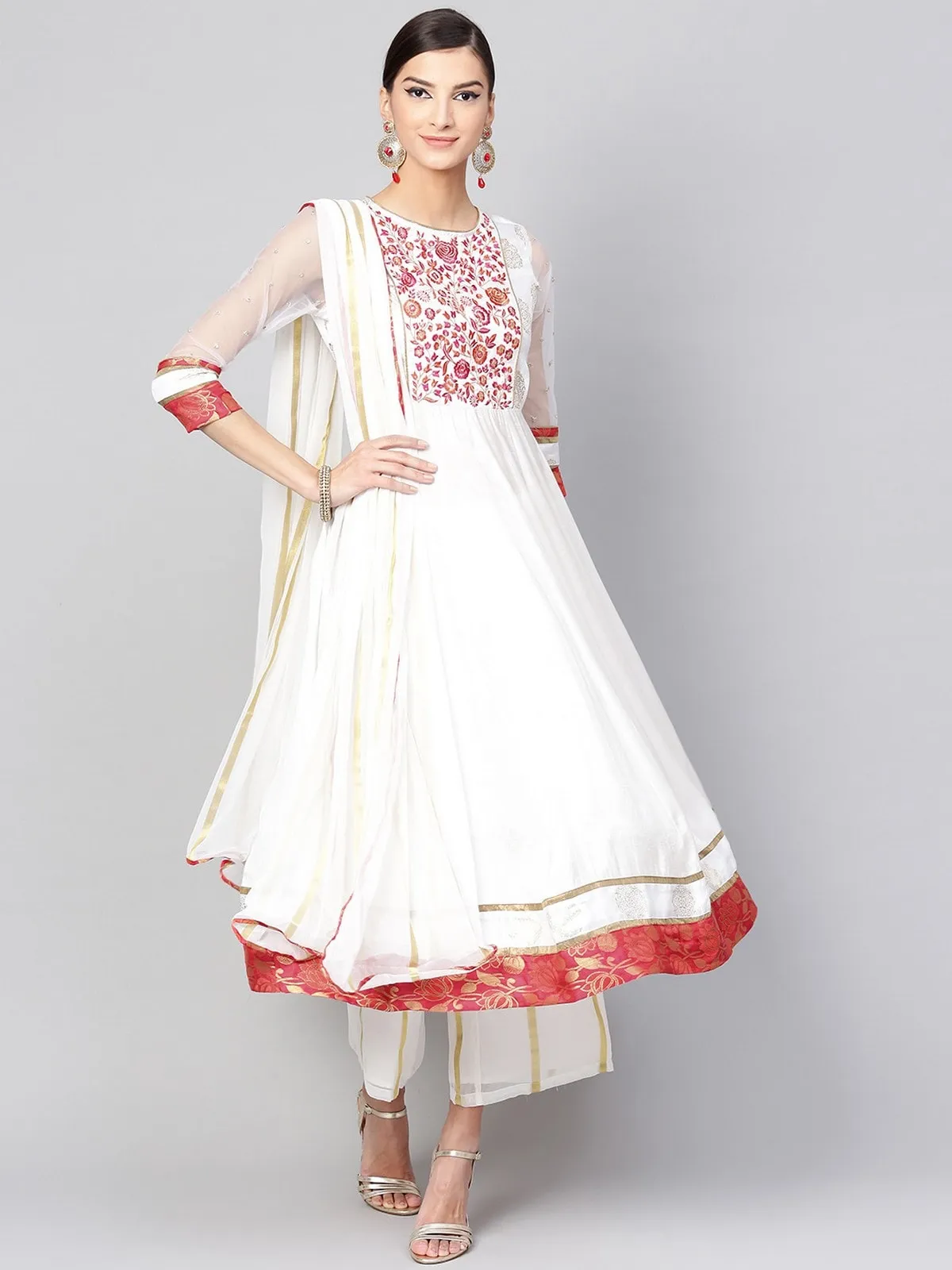 Anarkali Embroidered Kurta With Palazzo And Dupatta