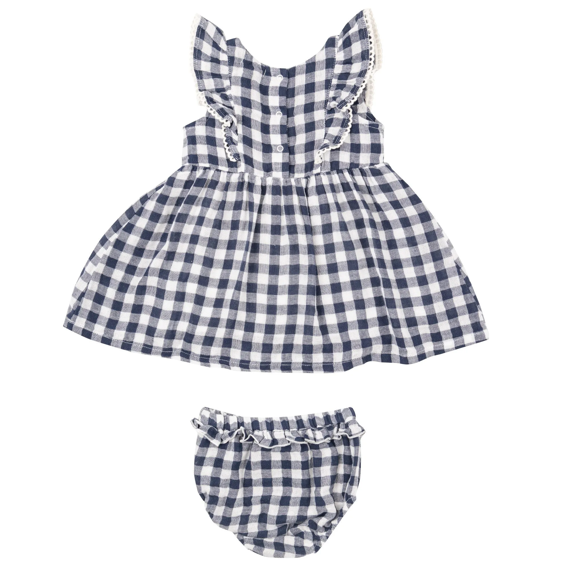 Angel Dear Ruffle Dress   Diaper Cover - Gingham Navy