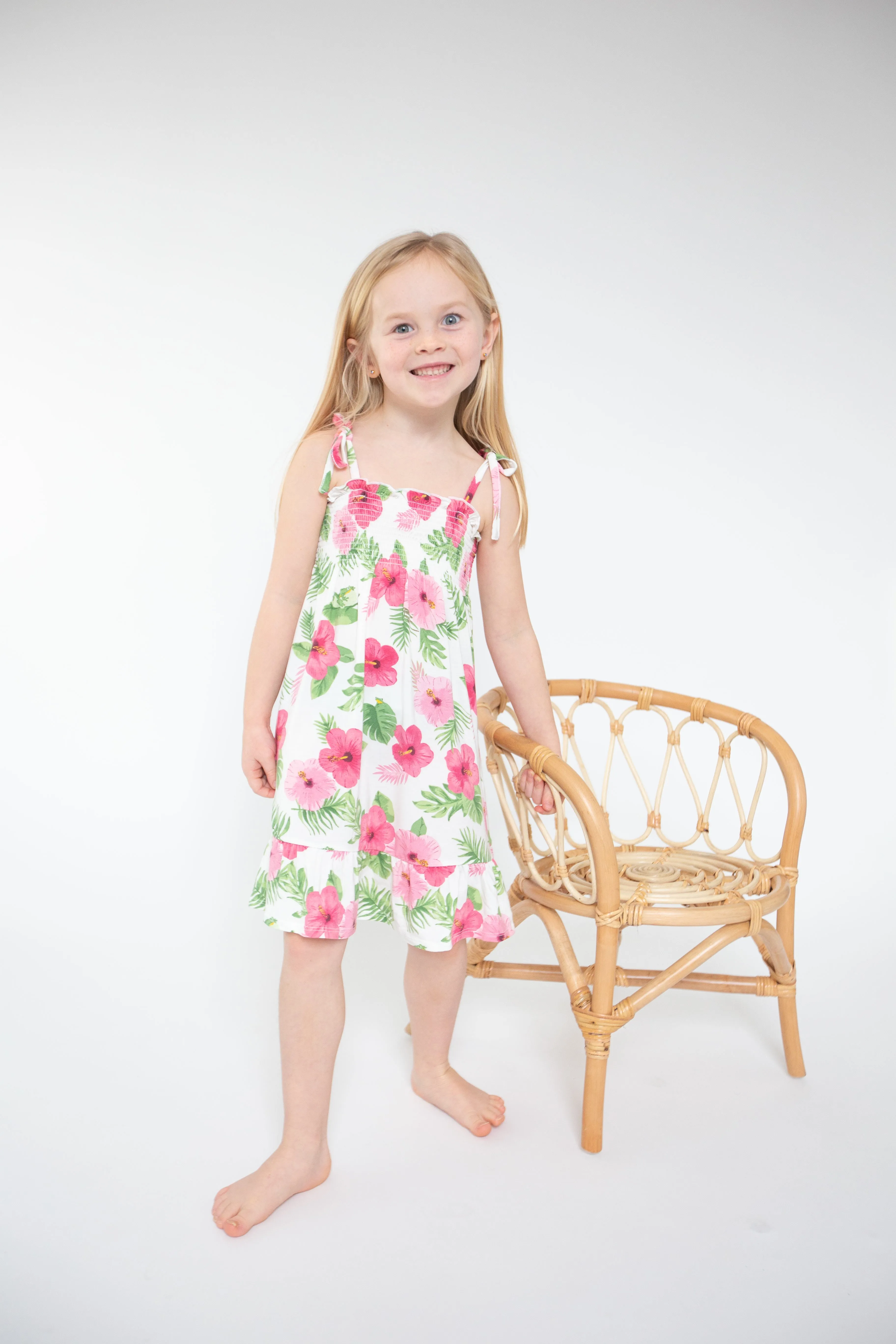 Angel Dear Tie Strap Smocked Sun Dress - Hibiscus