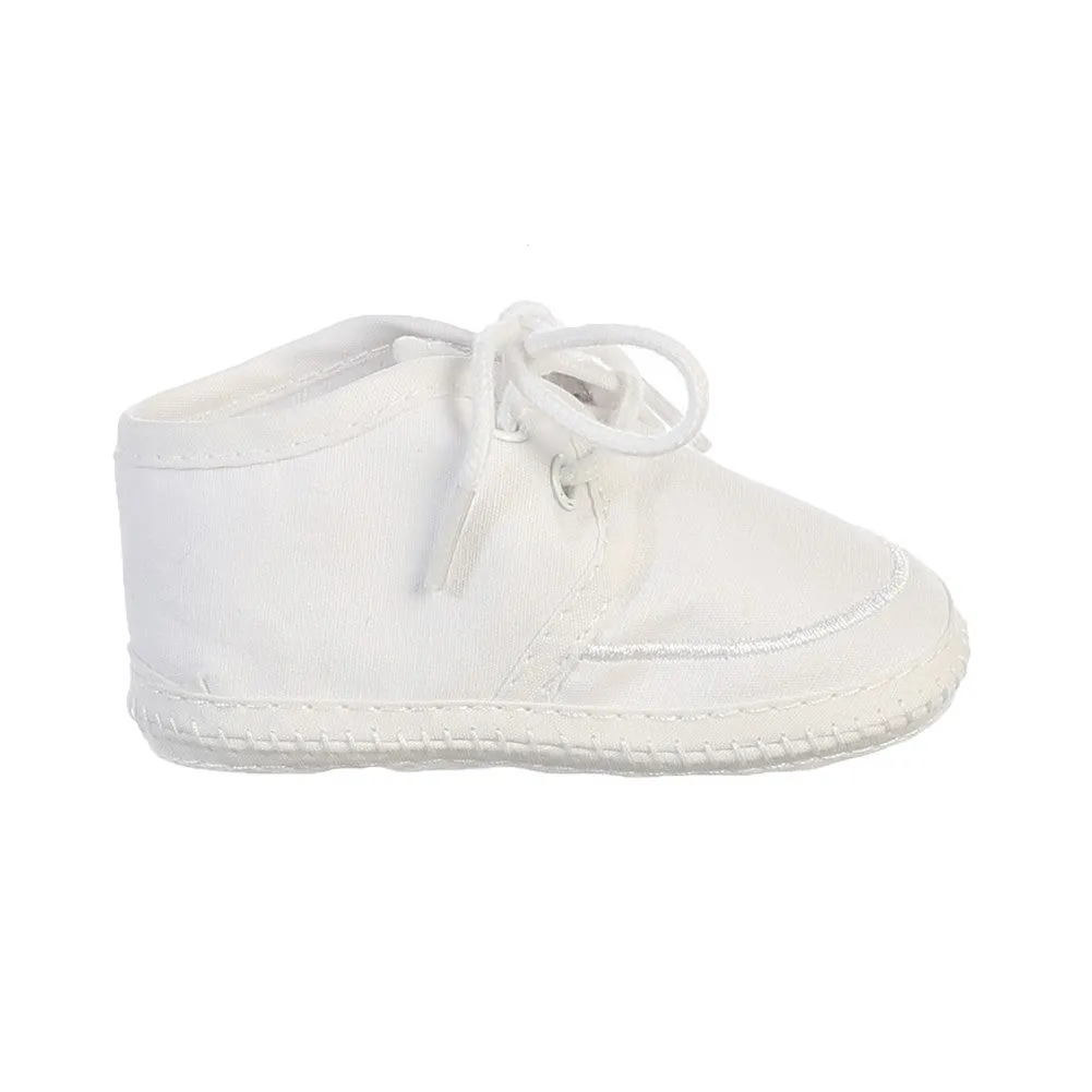 Baby Boy White Cotton Lace Up Christening Bootie Newborn - 3 Baby