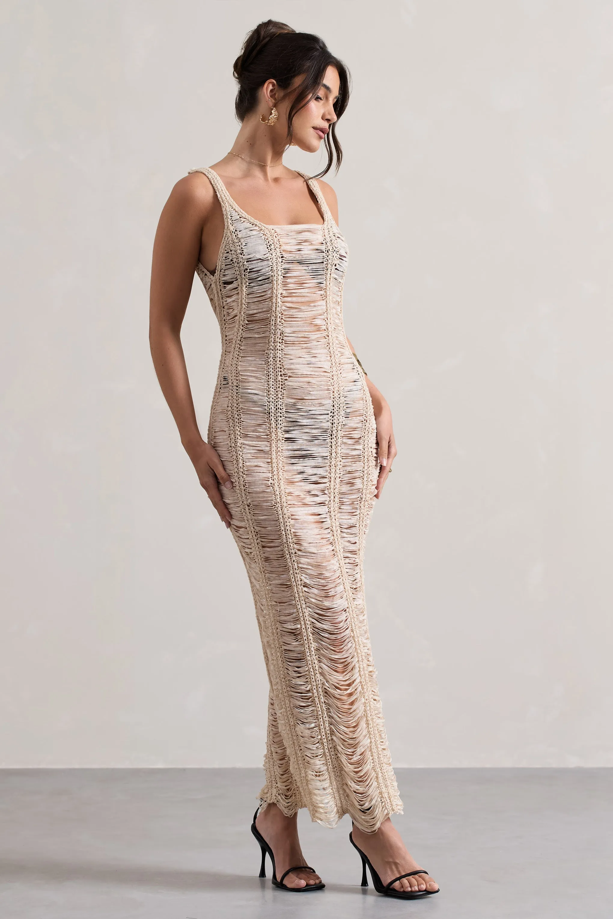 Bahama | Sand Crochet Square-Neck Maxi Dress