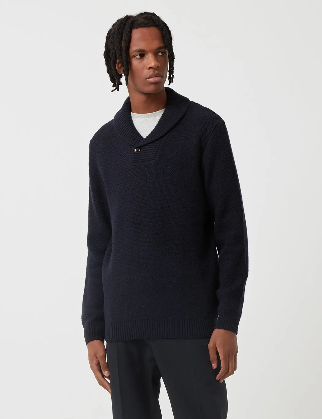 Barbour Honeycomb Shawl Neck Knit - Dark Navy Blue