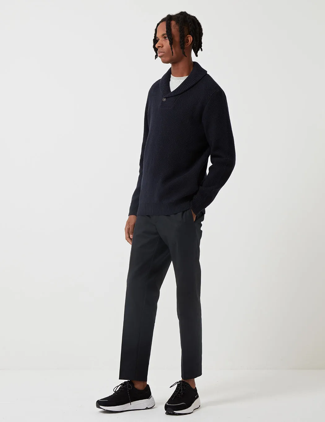 Barbour Honeycomb Shawl Neck Knit - Dark Navy Blue