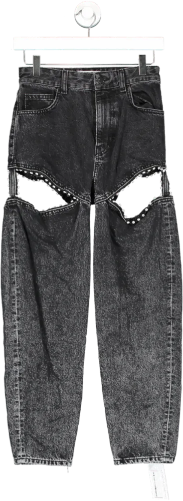 Bershka Black Denim Cut Out Diamante Jeans UK 6