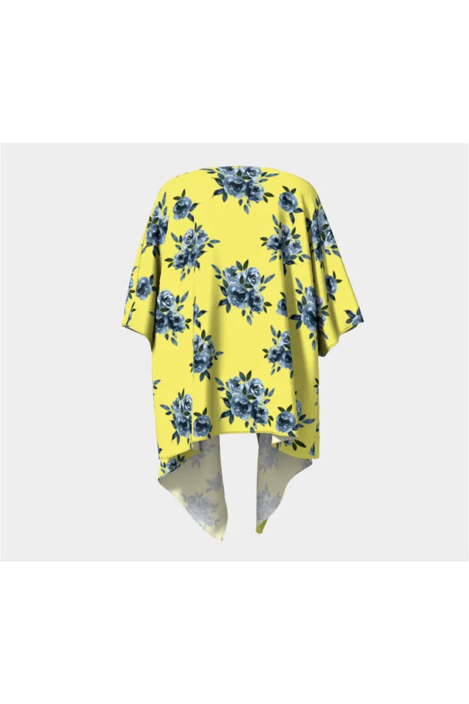 Blue & Yellow Floral Draped Kimono