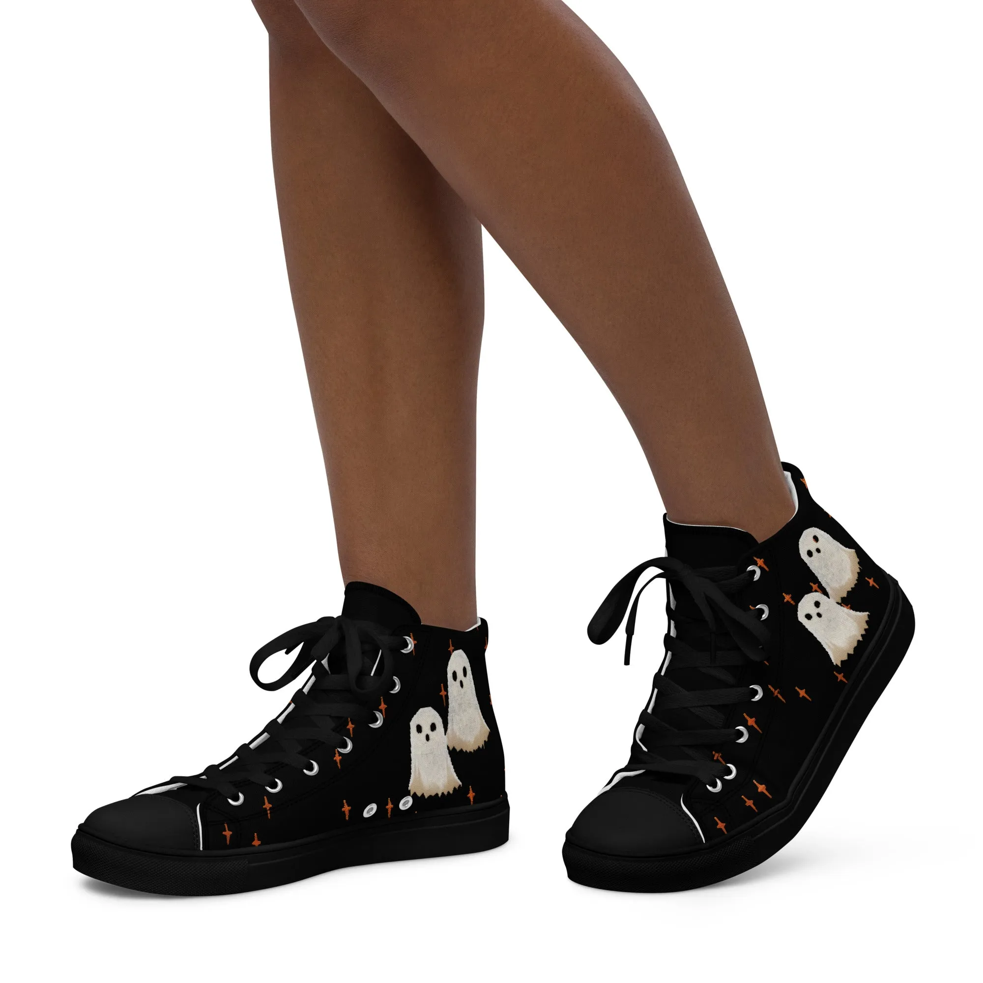 Boo Women’s High Top Shoes - Cute Ghost Vegan Sneakers - Comfortable Goth Trainers - Witchy Grunge Accessories