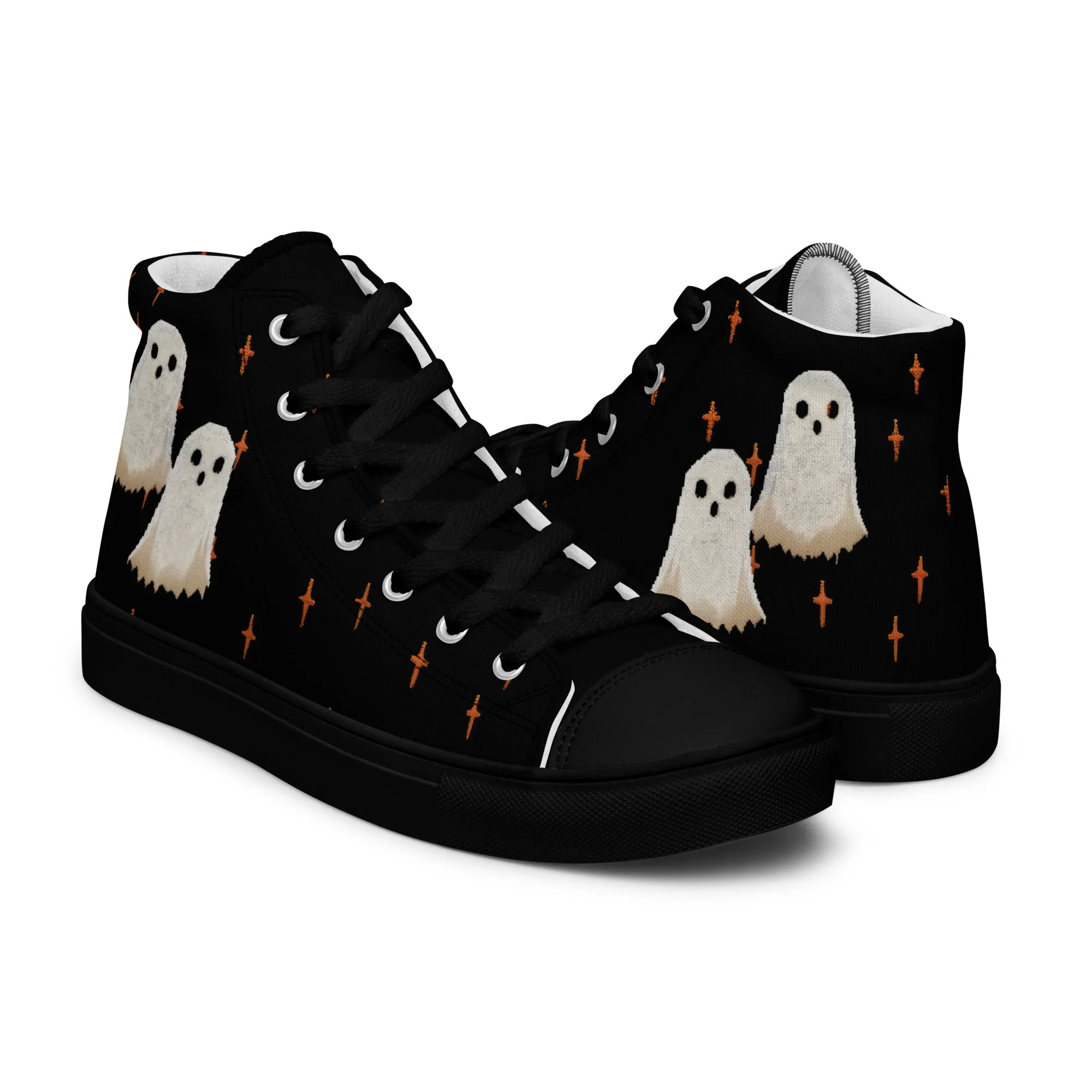 Boo Women’s High Top Shoes - Cute Ghost Vegan Sneakers - Comfortable Goth Trainers - Witchy Grunge Accessories