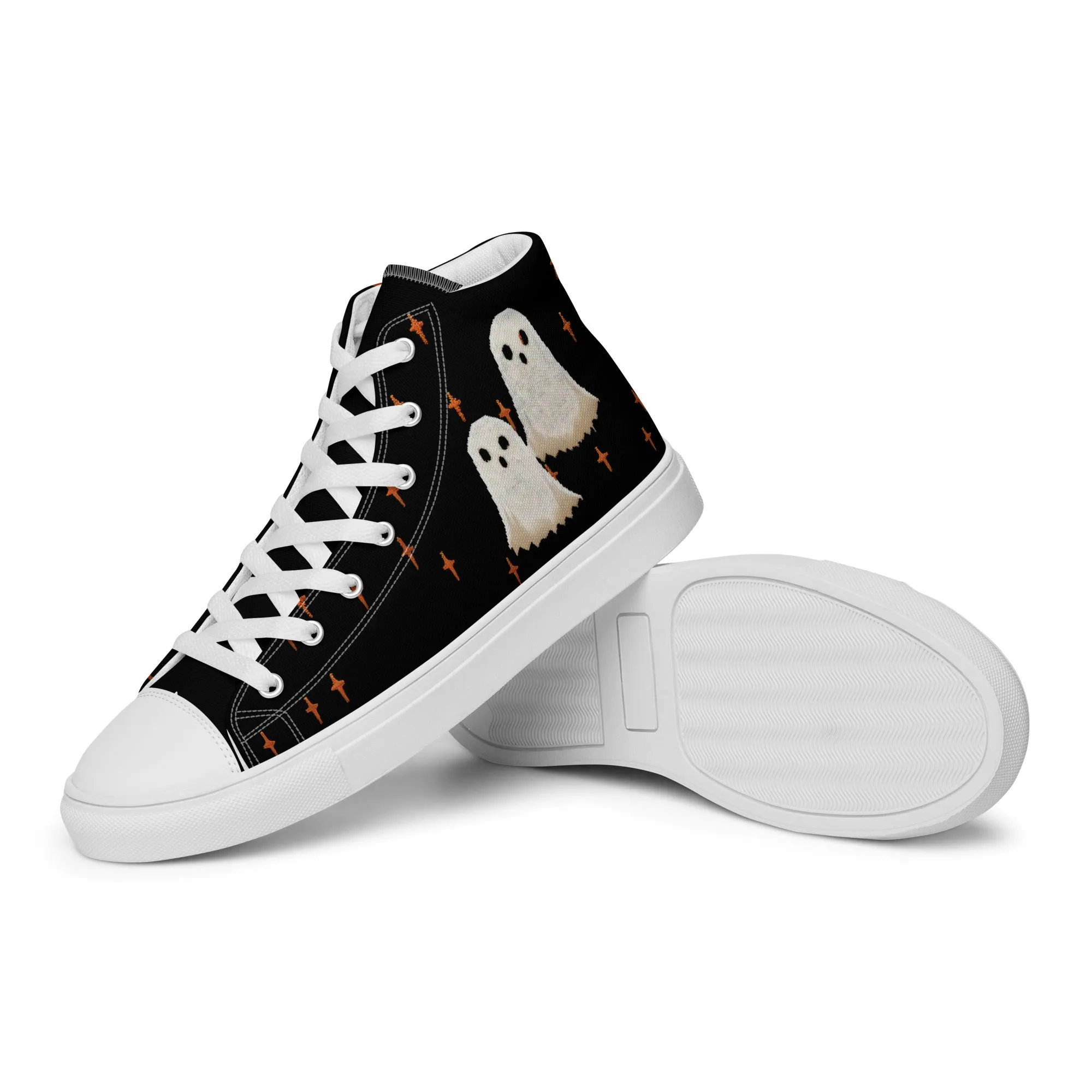 Boo Women’s High Top Shoes - Cute Ghost Vegan Sneakers - Comfortable Goth Trainers - Witchy Grunge Accessories