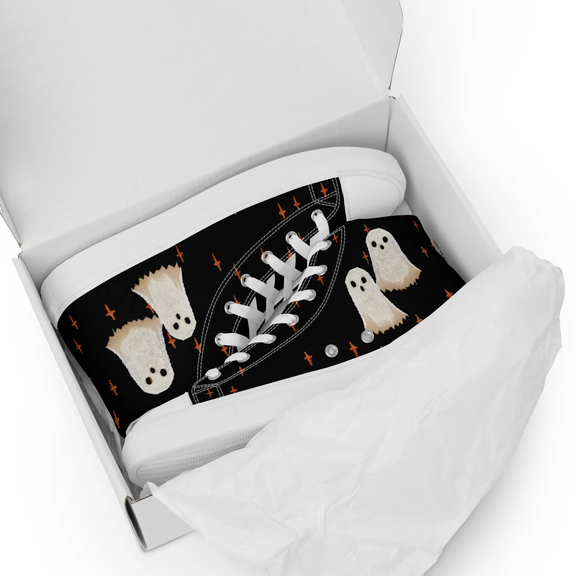 Boo Women’s High Top Shoes - Cute Ghost Vegan Sneakers - Comfortable Goth Trainers - Witchy Grunge Accessories