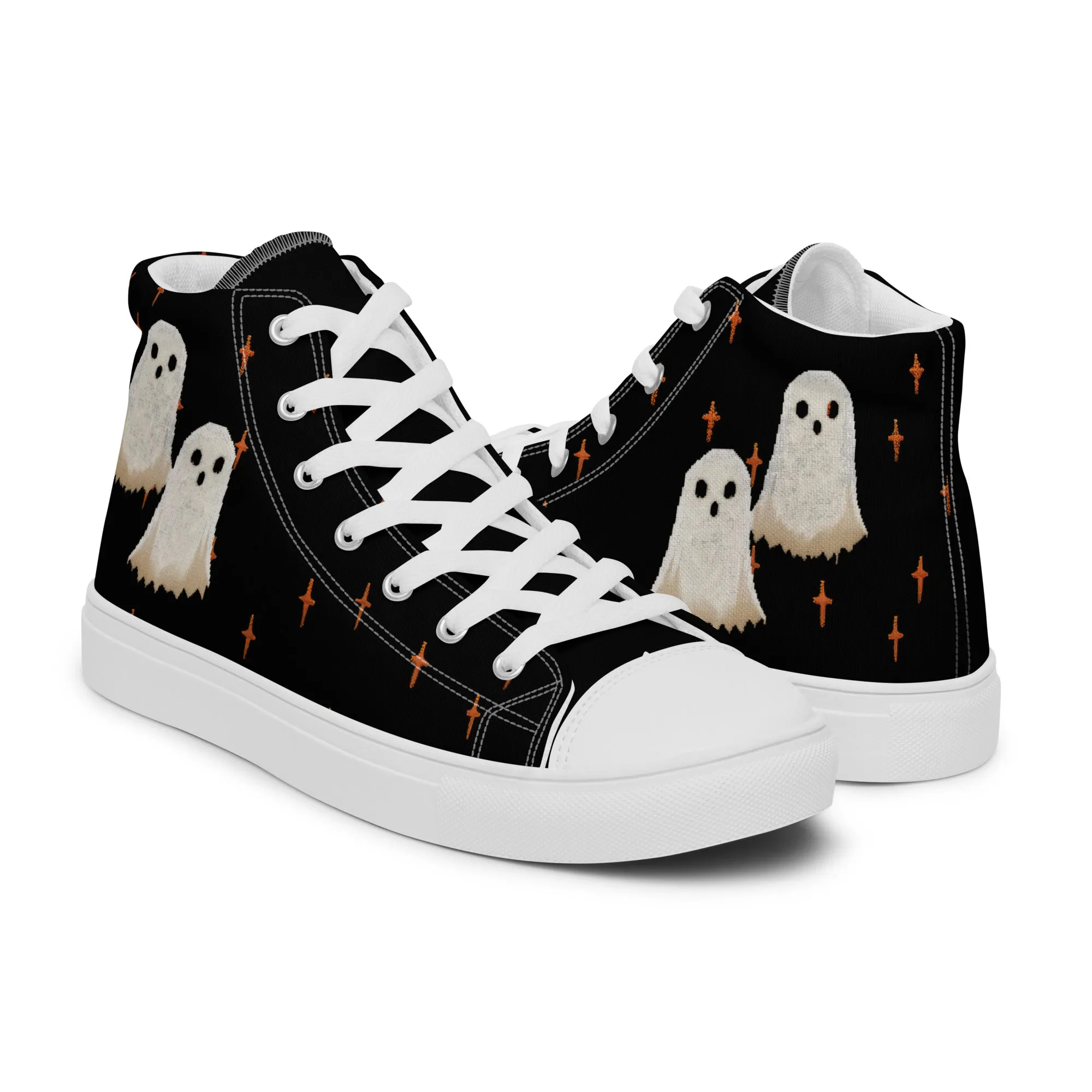 Boo Women’s High Top Shoes - Cute Ghost Vegan Sneakers - Comfortable Goth Trainers - Witchy Grunge Accessories