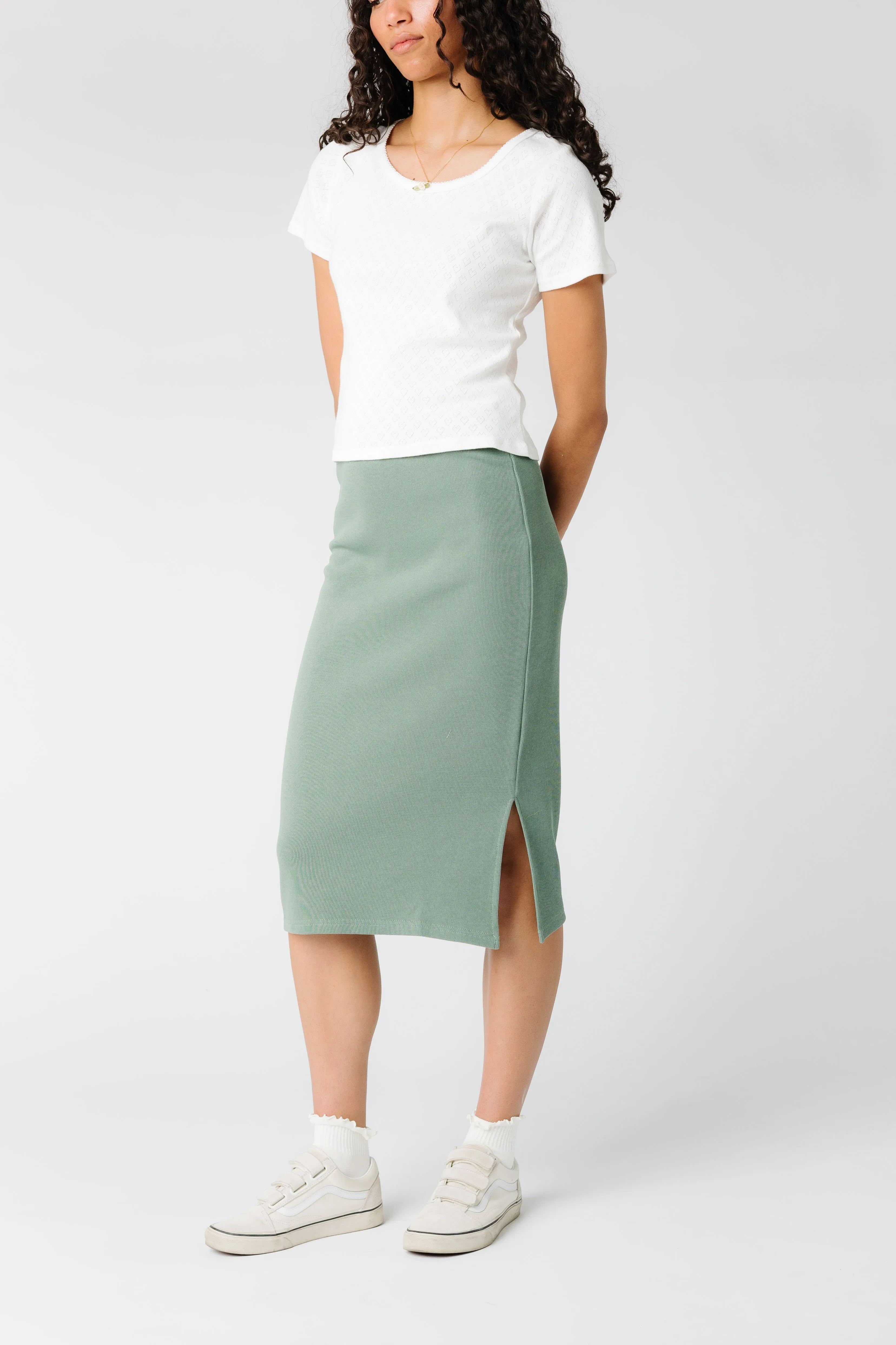 Brass & Roe The Go To Skirt - Dusty Sage