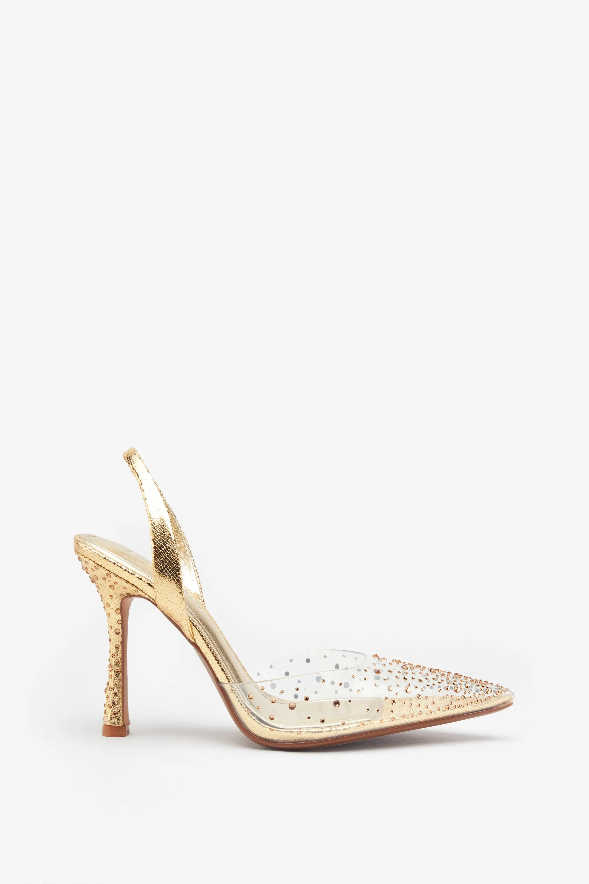 Covergirl | Gold Diamante Sling Back Pointed Heels