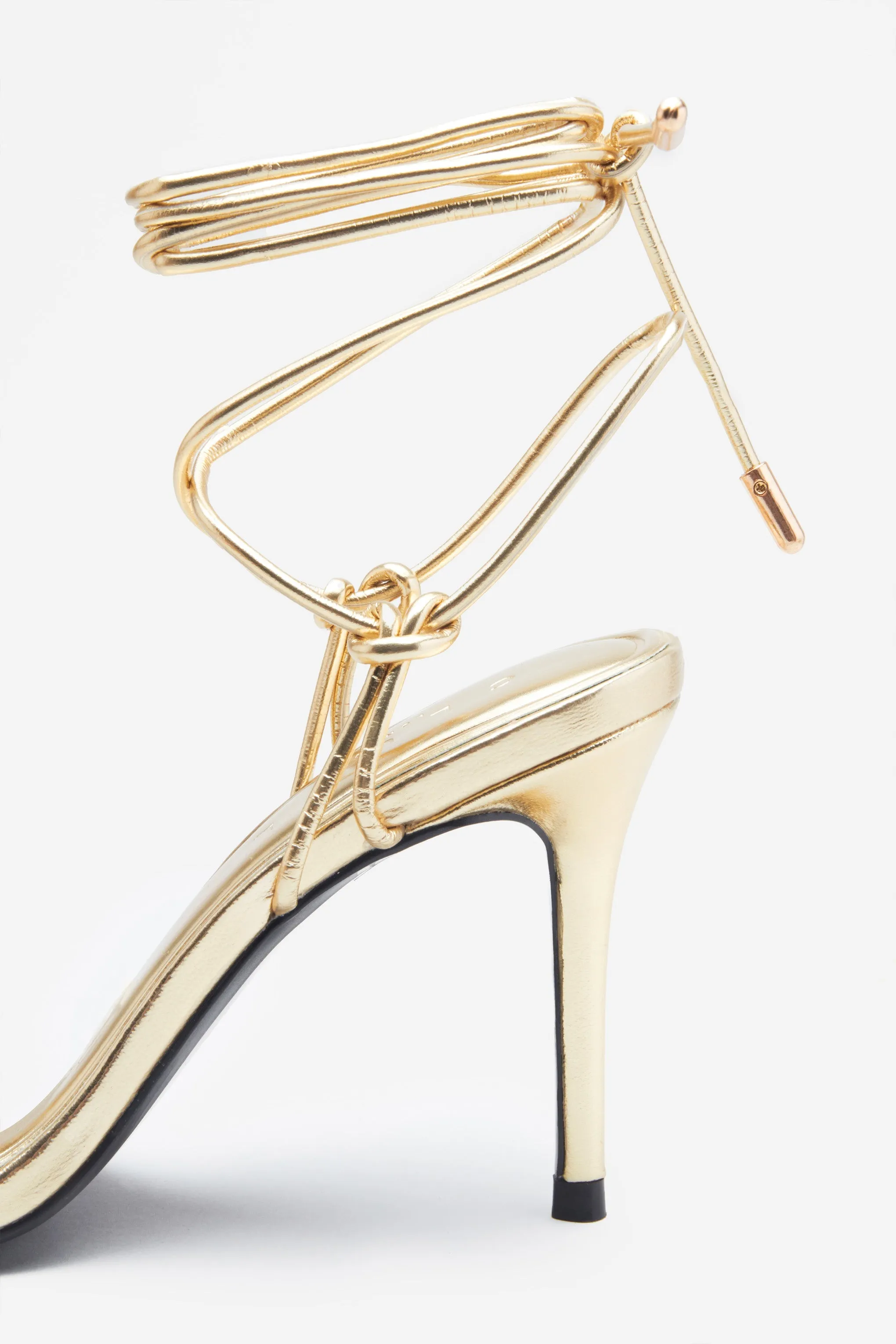 Crossed Wires | Gold Metallic Lace-Up Heeled Sandals