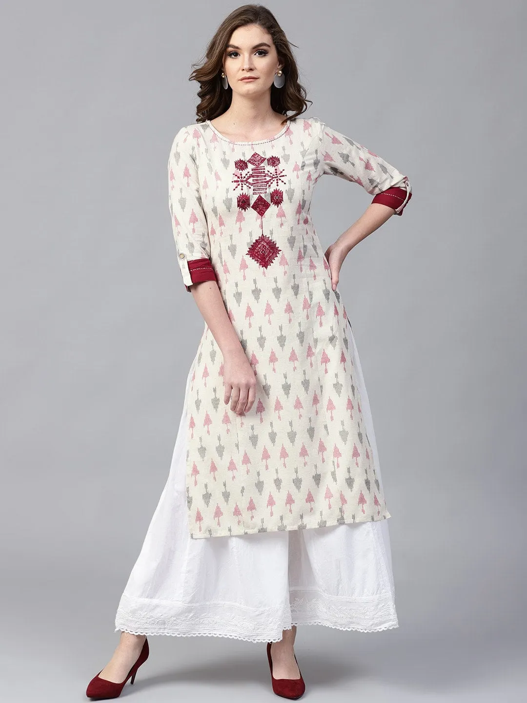 Embriodered Ikat Print Kurta