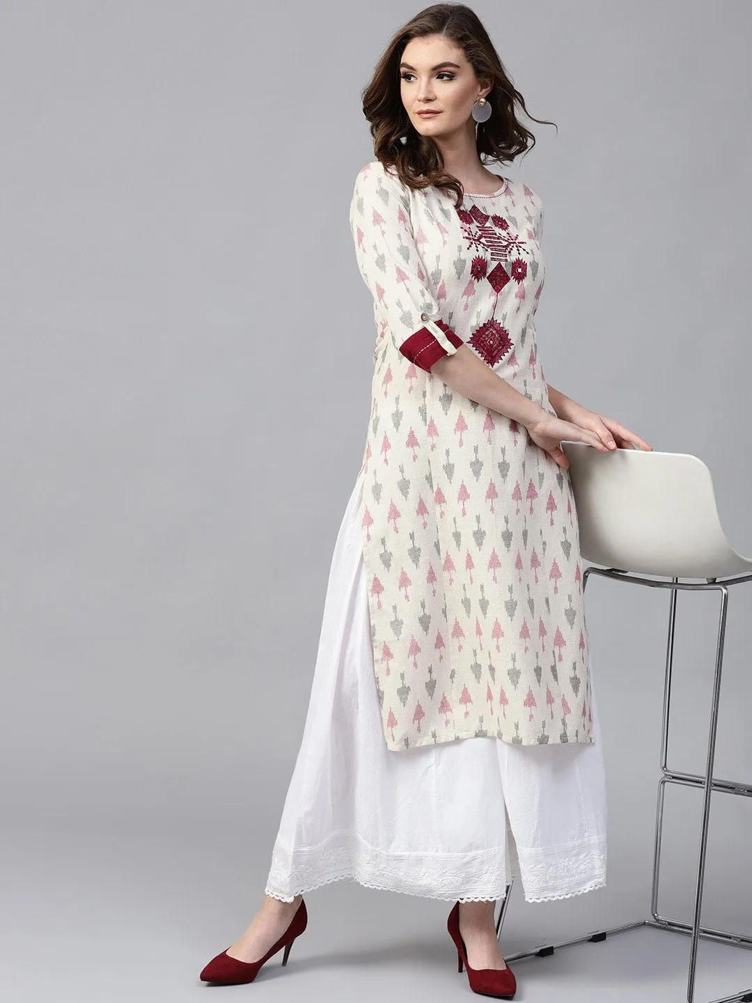 Embriodered Ikat Print Kurta