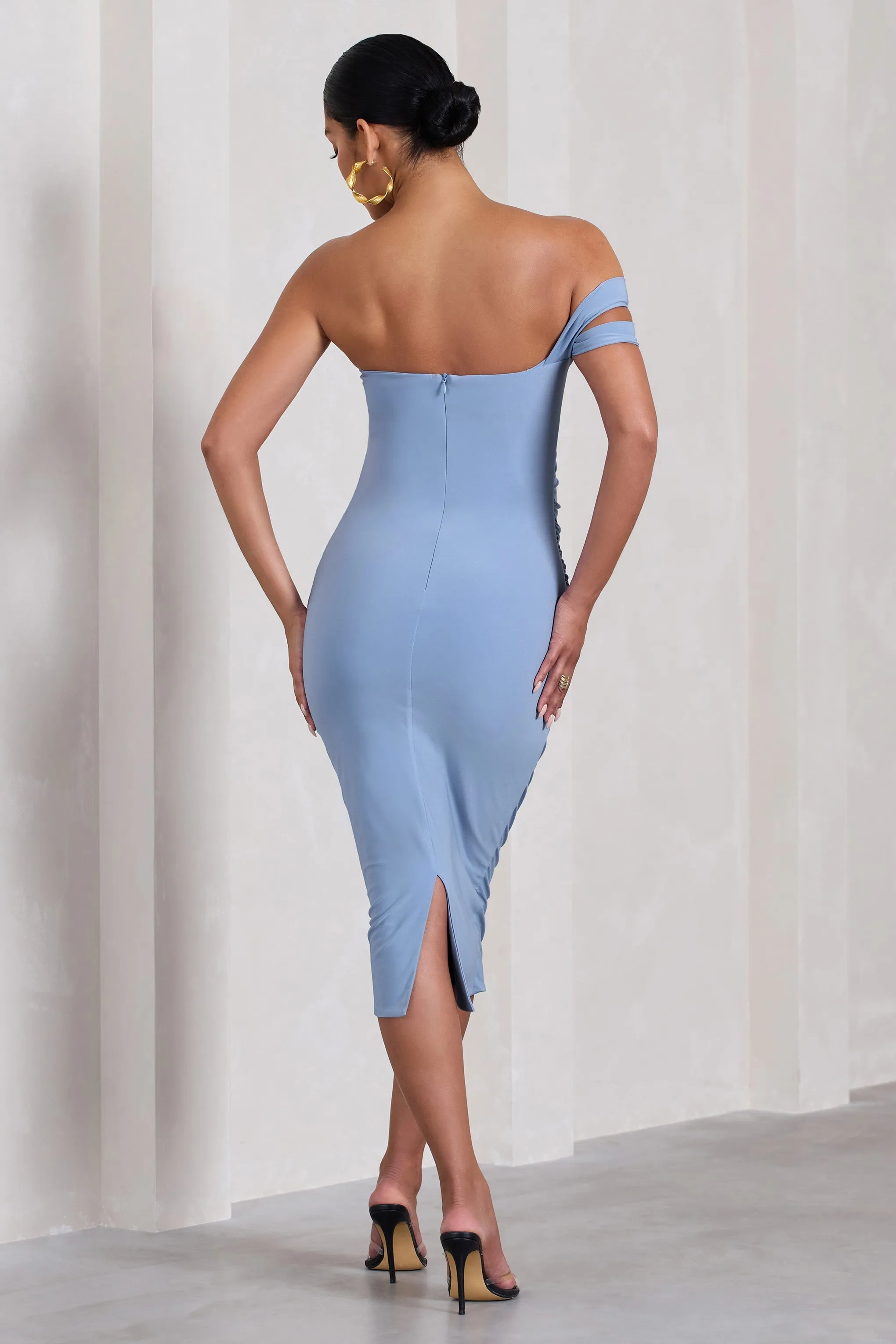 Eviana | Powder Blue Bodycon Sleeveless Twist Maternity Midi Dress