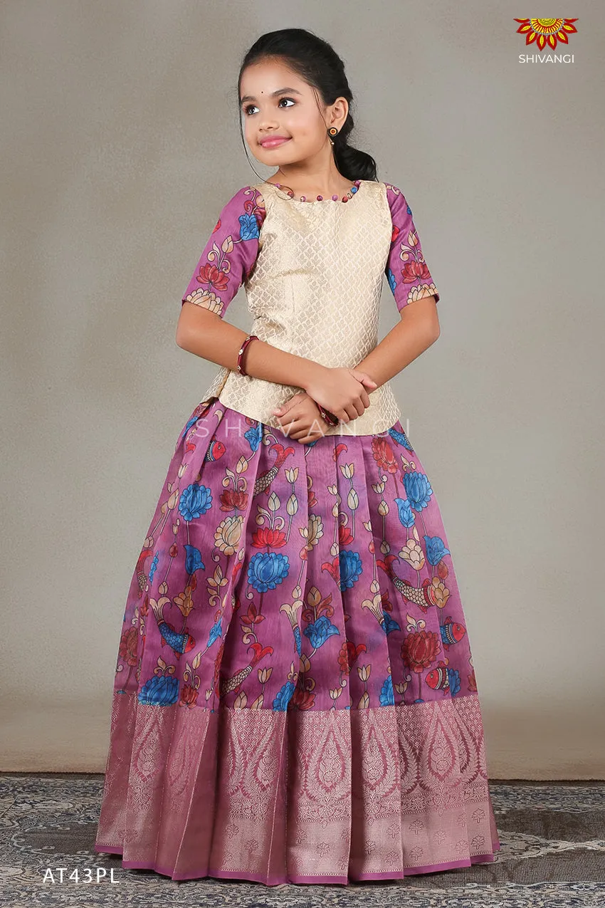 Girls Lavender Kalamkari Fish Pattu Pavadai !!!