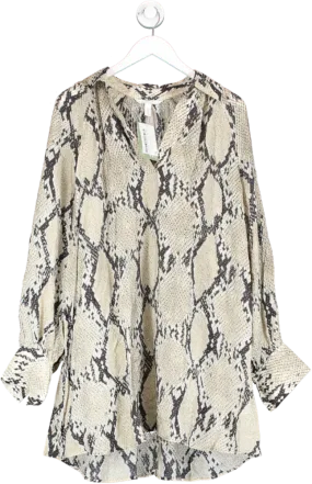 H&M Beige Snakeskin Print V Neck Tunic UK S