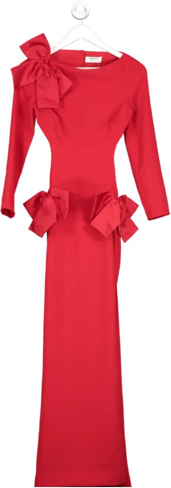 House of CB Red LAVELE RED BOW OPEN BACK MAXI DRESS UK XS