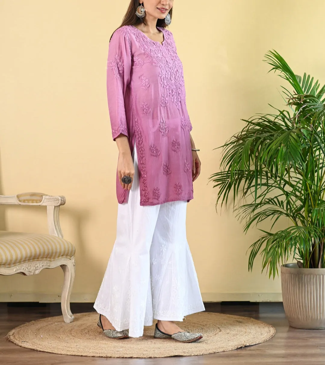 Johra Muslin Ombre Dyed Chikankari Short Kurti