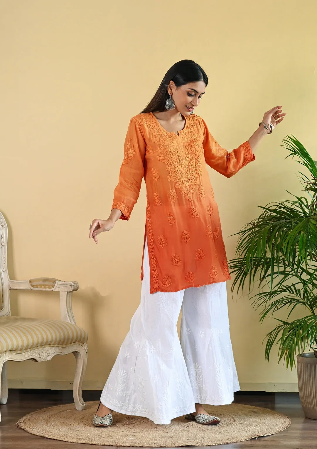 Johra Muslin Ombre Dyed Chikankari Short Kurti