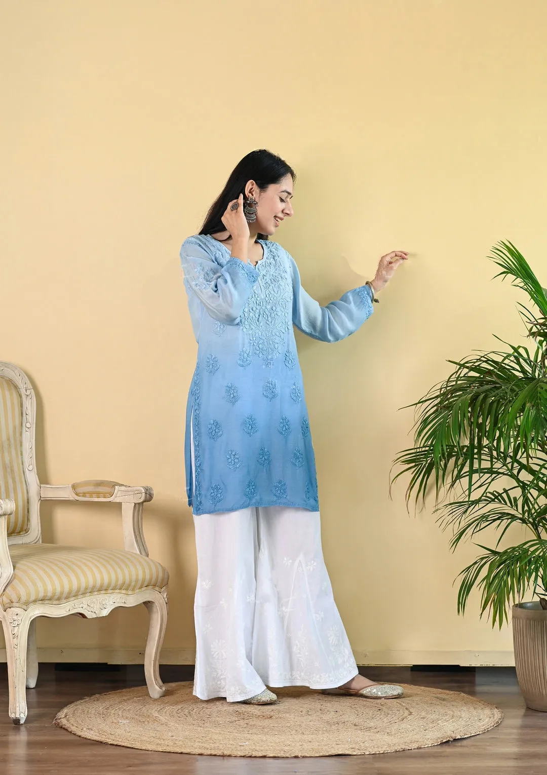 Johra Muslin Ombre Dyed Chikankari Short Kurti