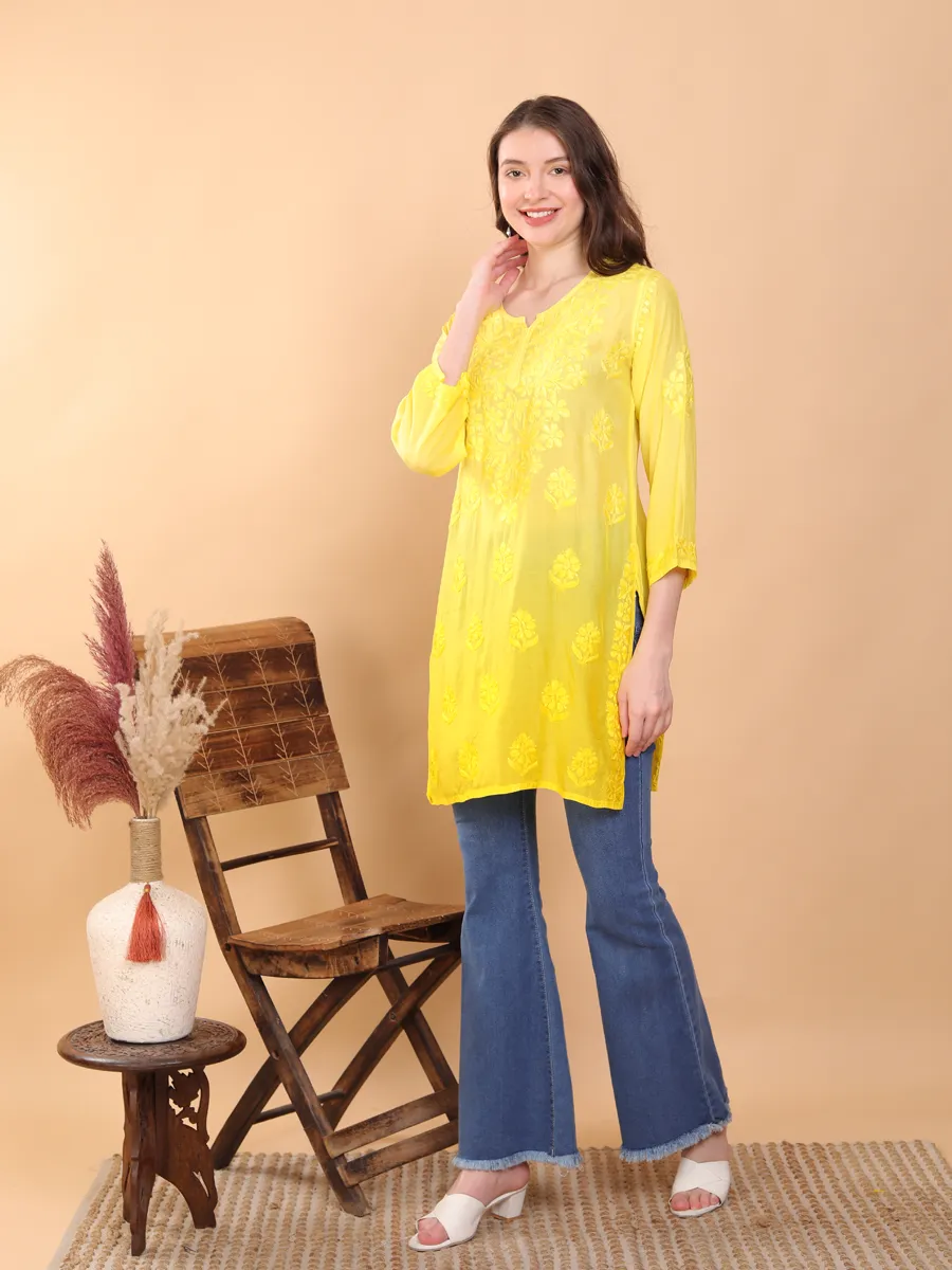 Johra Muslin Ombre Dyed Chikankari Short Kurti