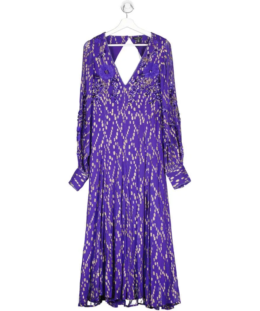 Karen Millen Purple Applique And Beaded Detail Woven Maxi UK 14