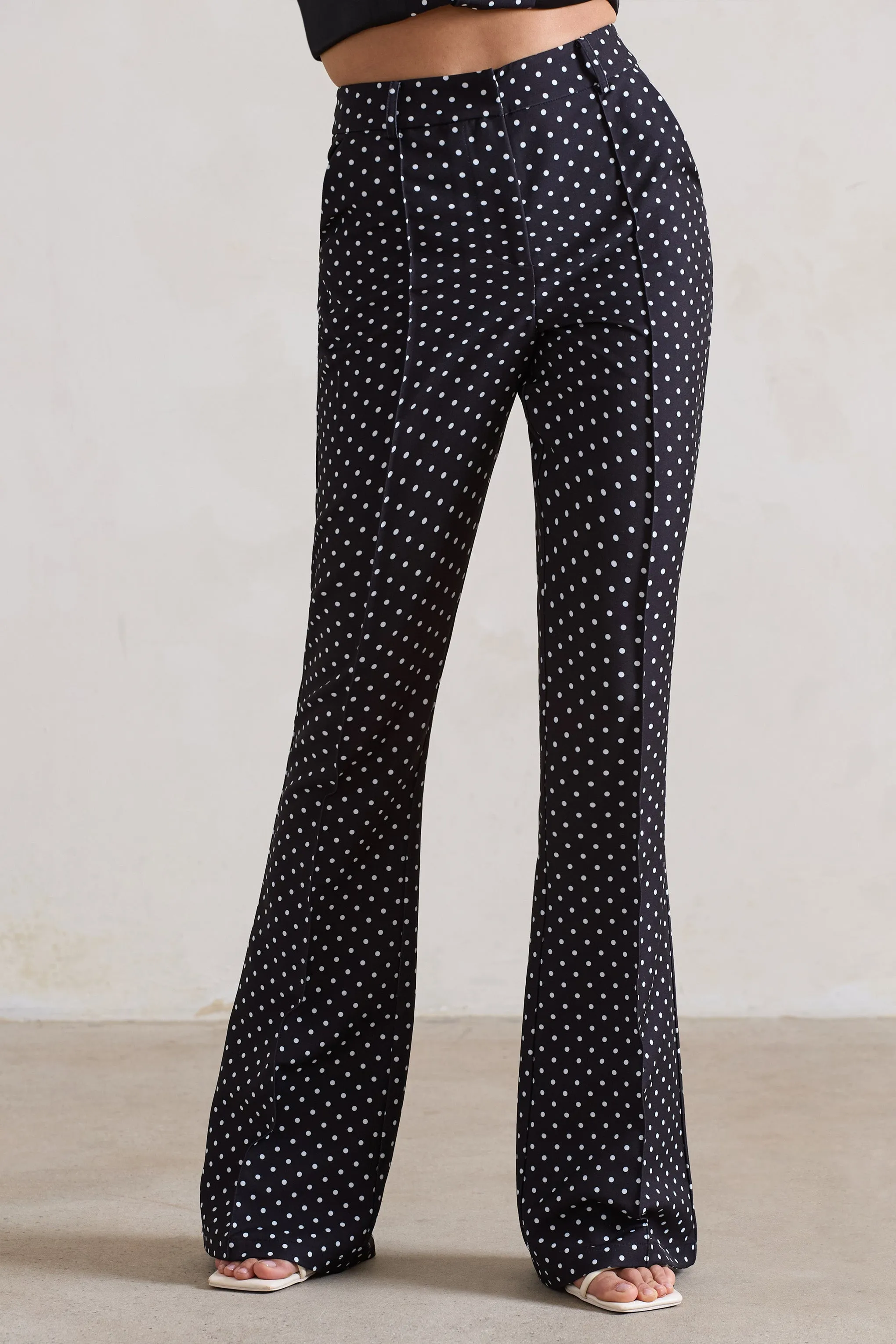 Kehlani | Black Polka Dot High Waist Wide Leg Trousers