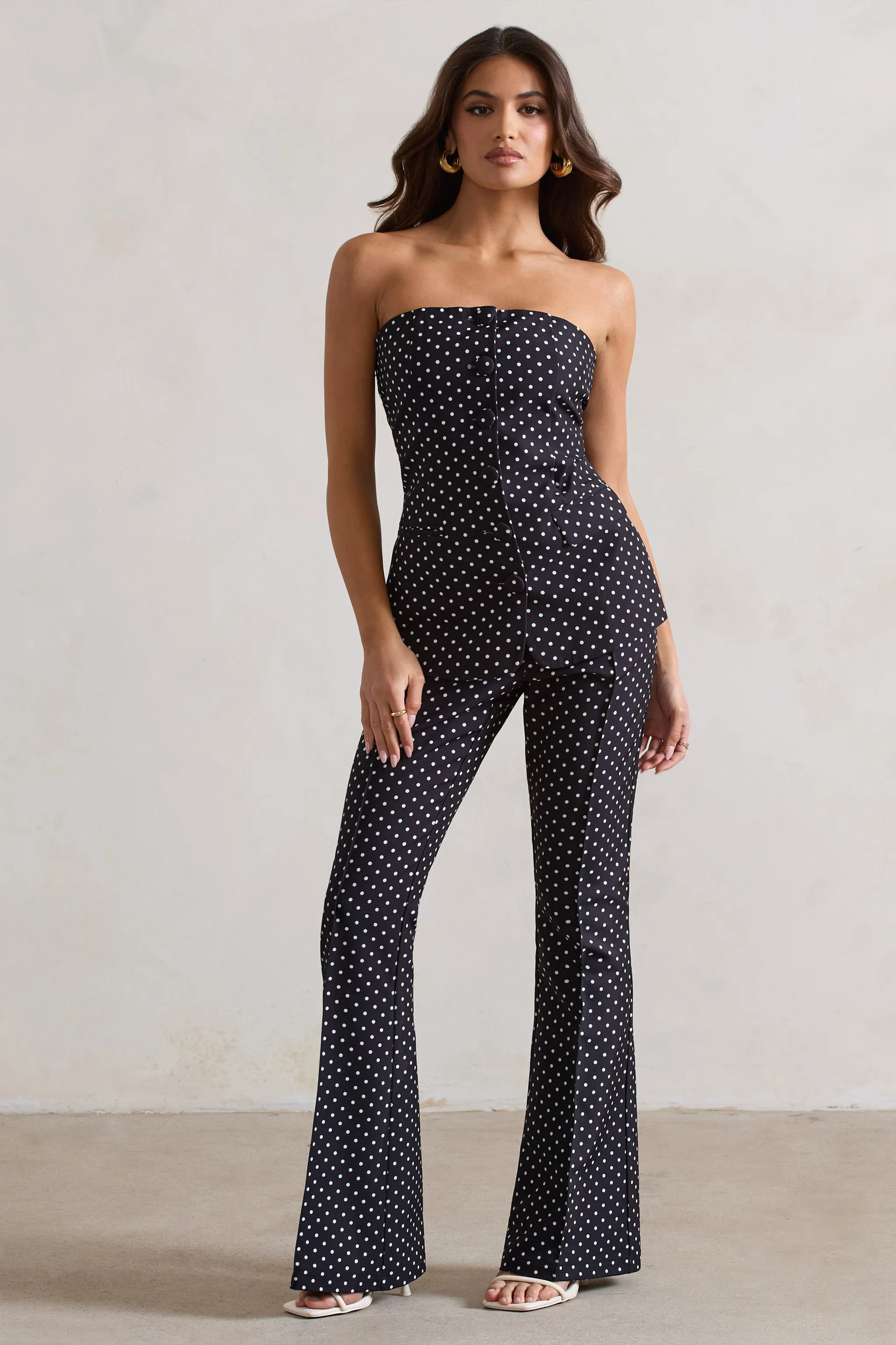 Kehlani | Black Polka Dot High Waist Wide Leg Trousers