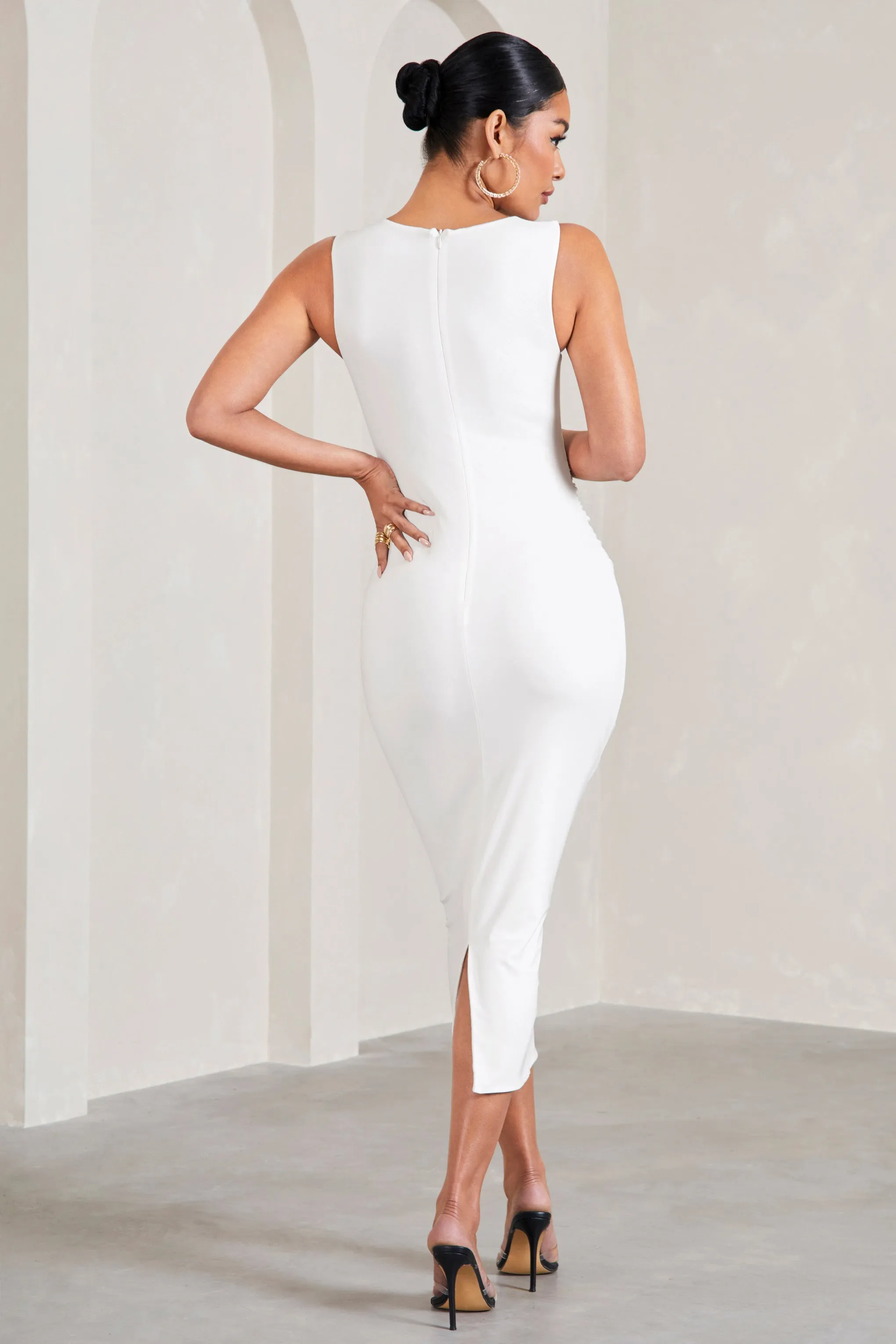 Kerry | White High-Neck Sleeveless Maternity Midi Dress