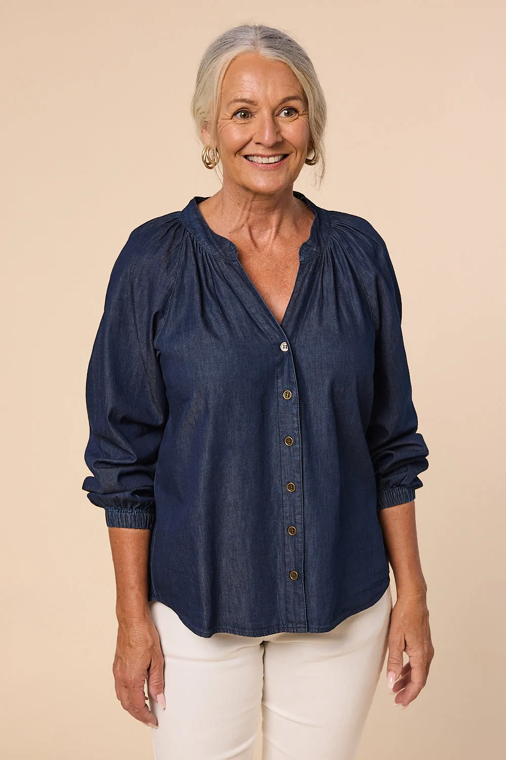 Kitty Chambray Top in Dark Wash