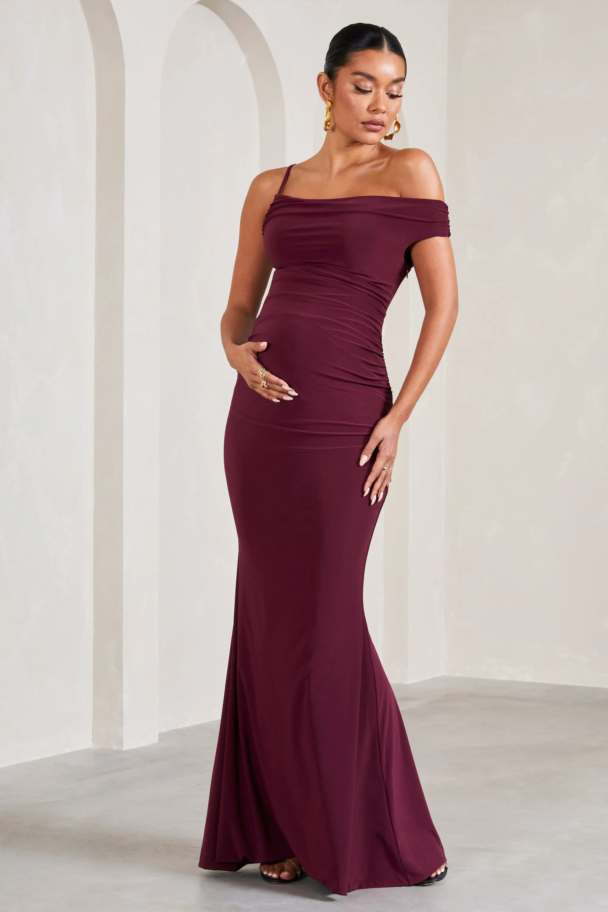 My Wish | Burgundy Strappy Asymmetric Maternity Maxi Dress