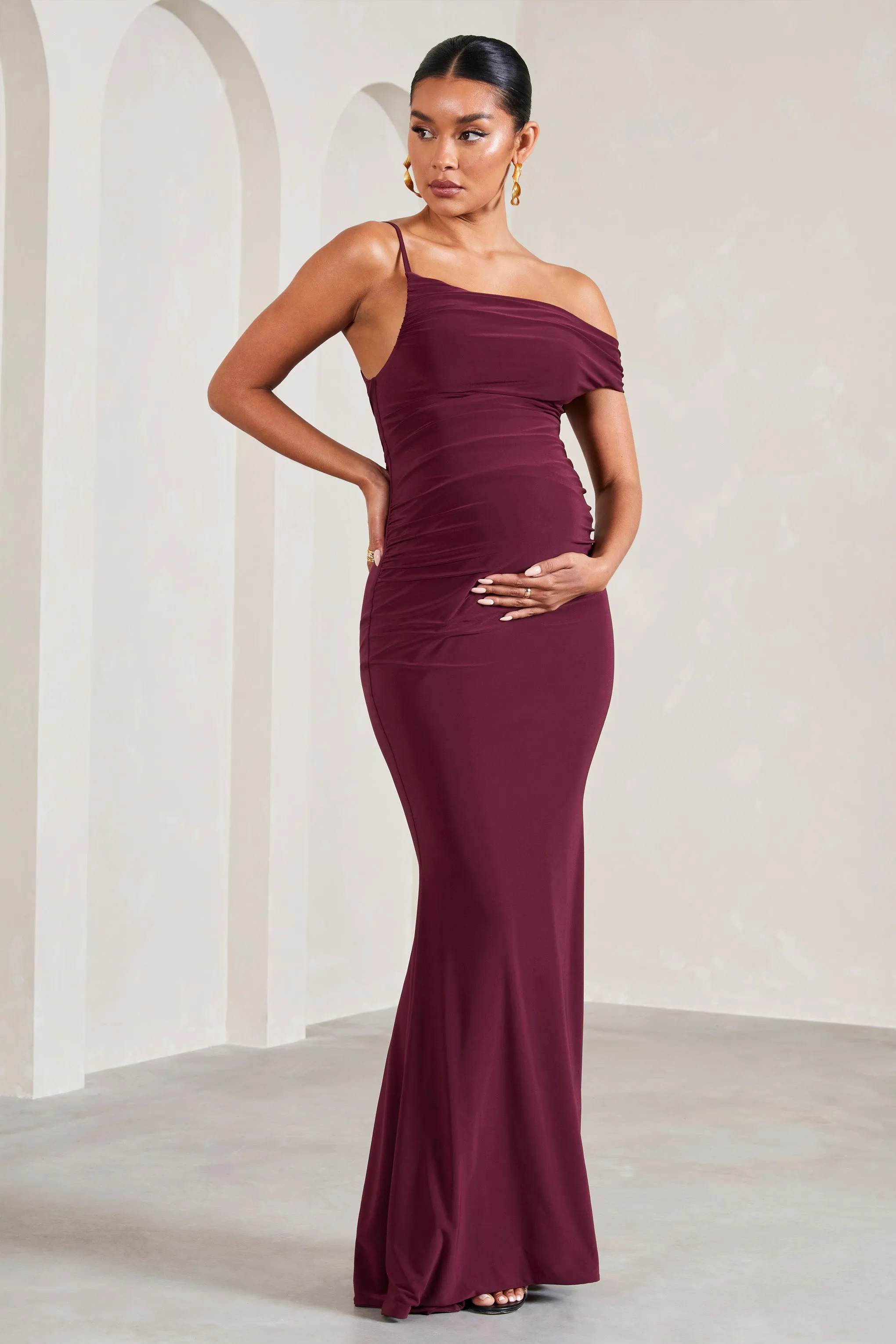 My Wish | Burgundy Strappy Asymmetric Maternity Maxi Dress