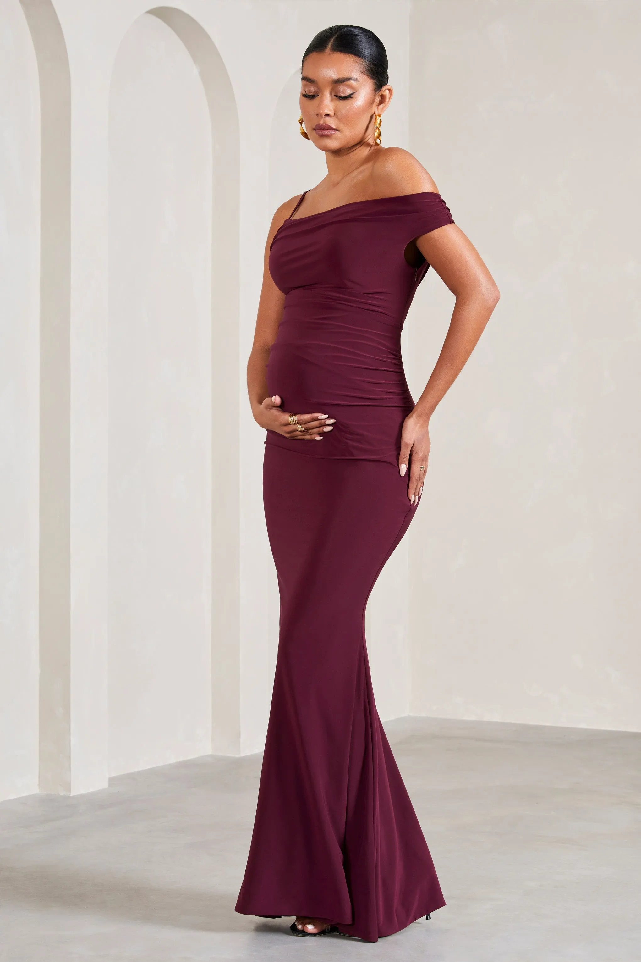 My Wish | Burgundy Strappy Asymmetric Maternity Maxi Dress