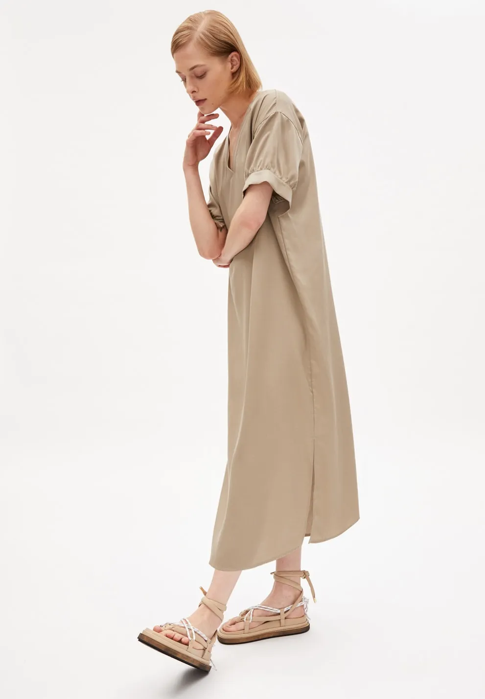 Nerisaa Light Desert Short Sleeve Maxi Dress In Tencel Sizes L & XL