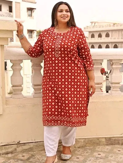 Plus Size Red Cotton Kurti