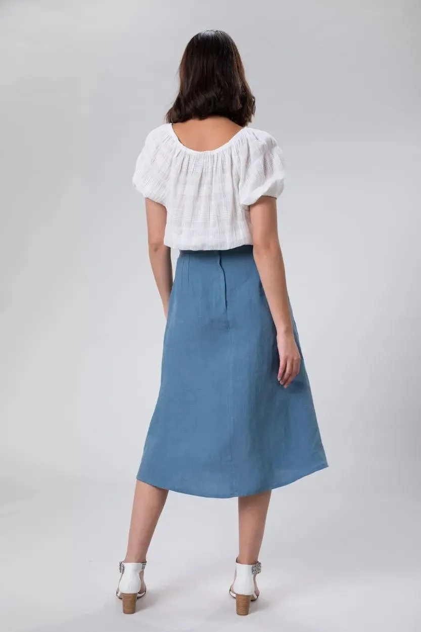 Sally Skirt In Sky Linen by Wilga Clothing