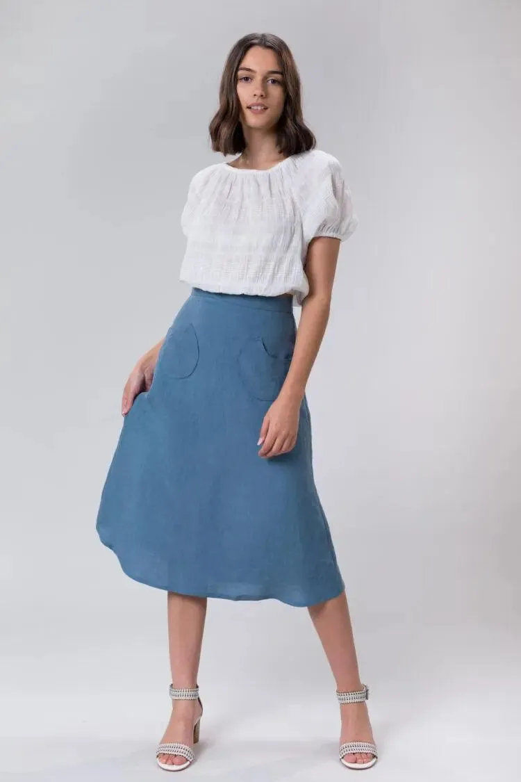 Sally Skirt In Sky Linen by Wilga Clothing