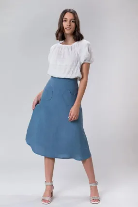 Sally Skirt In Sky Linen by Wilga Clothing