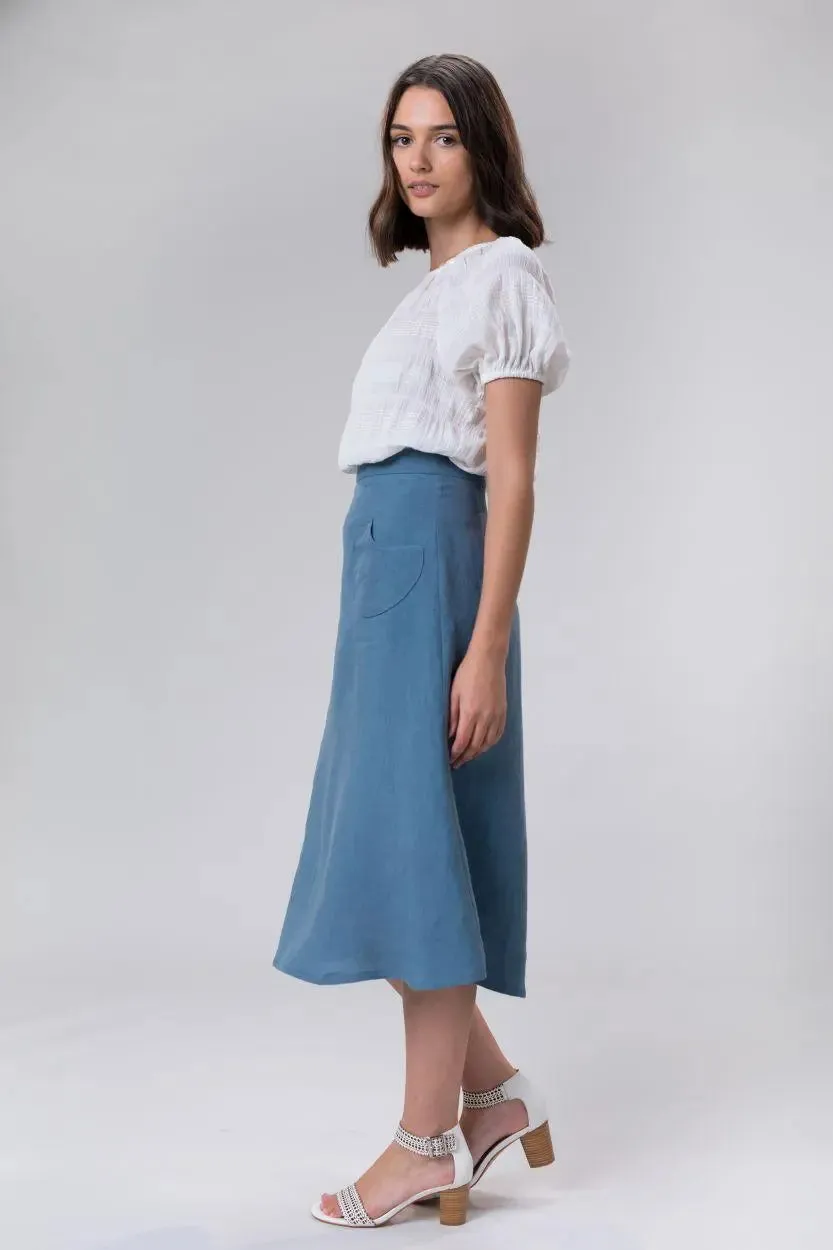 Sally Skirt In Sky Linen by Wilga Clothing