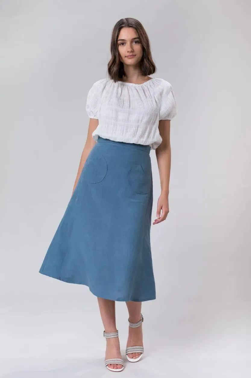 Sally Skirt In Sky Linen by Wilga Clothing