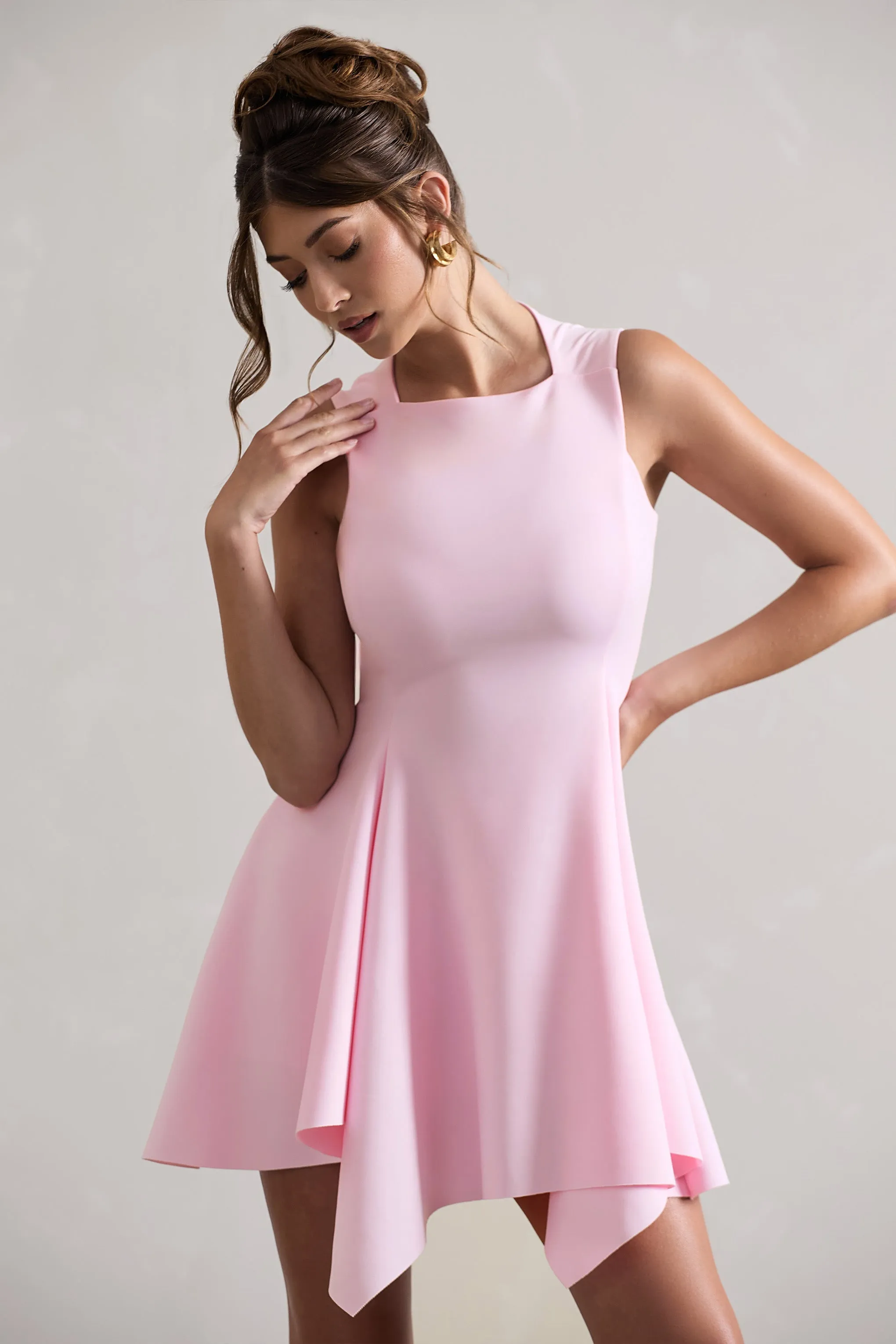 Scout | Pink Sleeveless Draped Hem Mini Dress