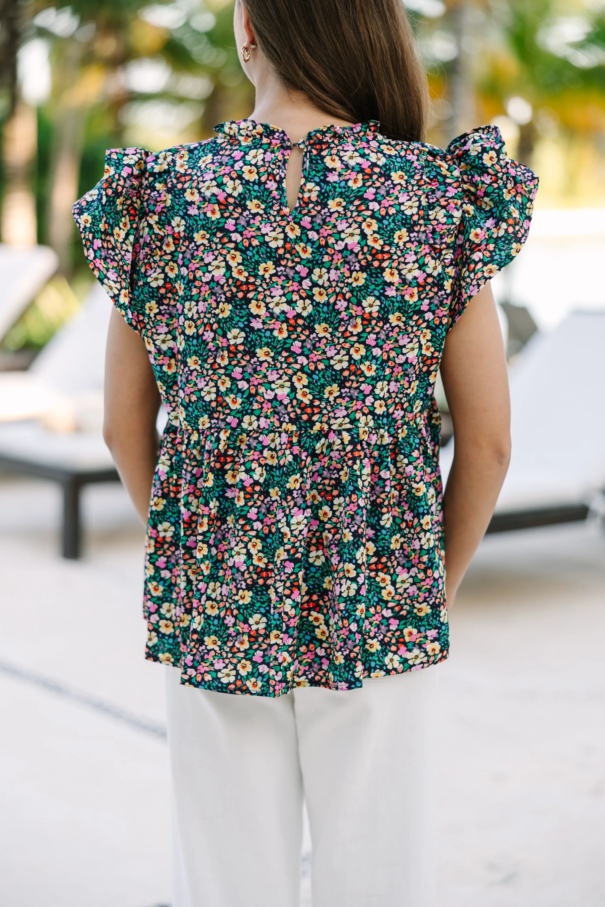 Take Me Away Navy Blue Ditsy Floral Blouse